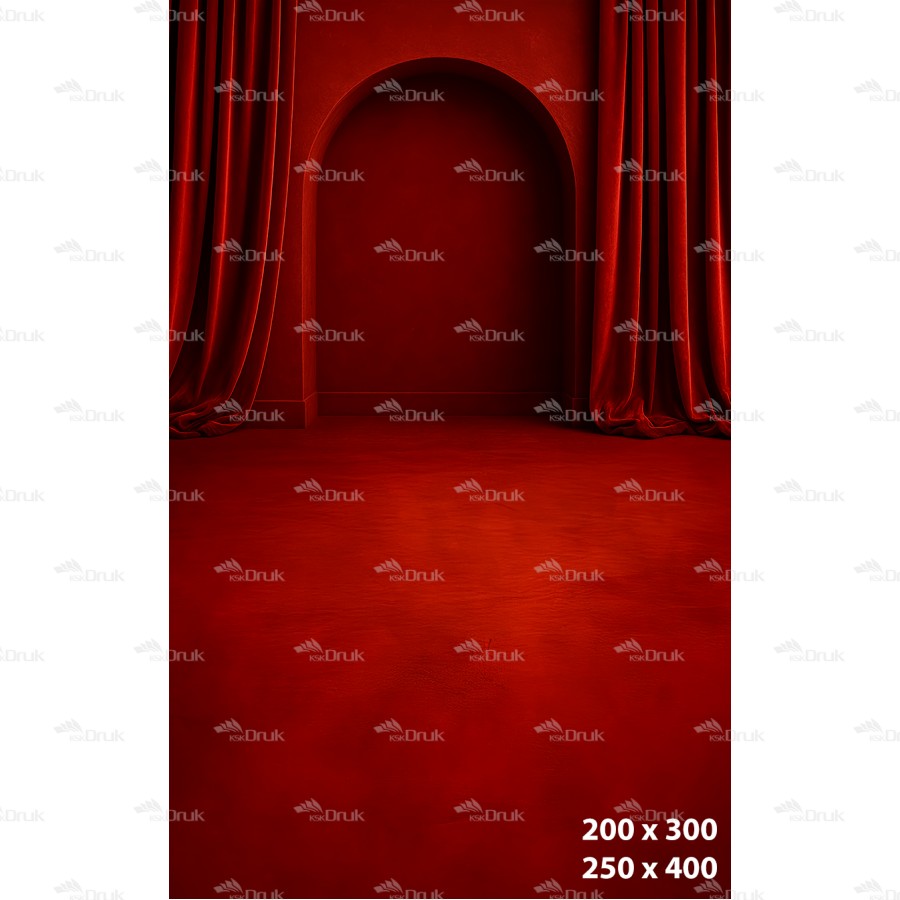 Tło fotograficzne artystyczne – czerwony łuk z aksamitnymi zasłonami | 3698